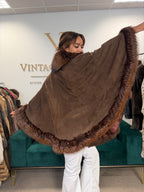 Lamb Nappa Leather Cape with Finn Raccoon & Fox, XL, La Mia