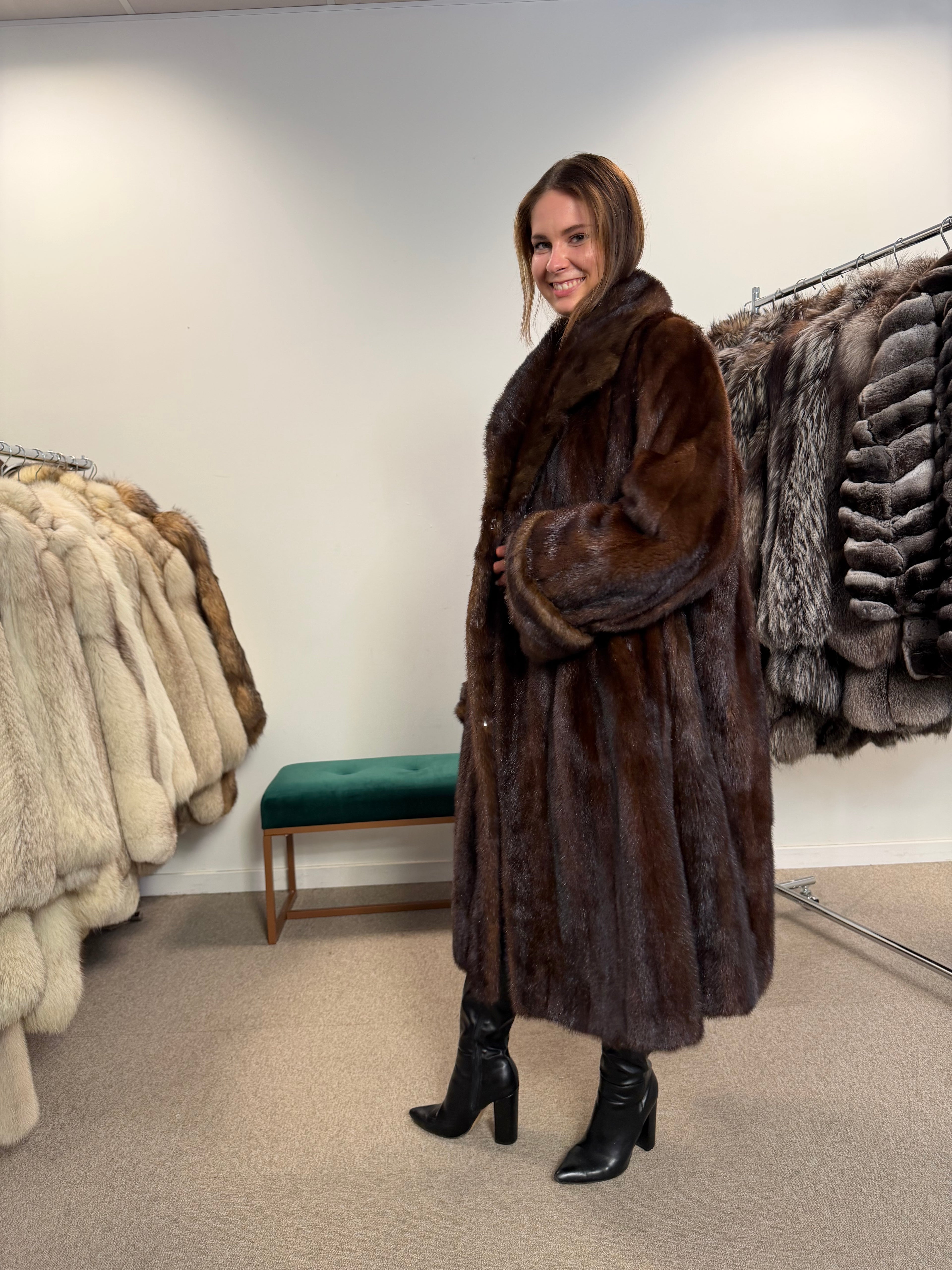 Mink Fur Coat, Brown, Thick Fur, Oversized 5XL
