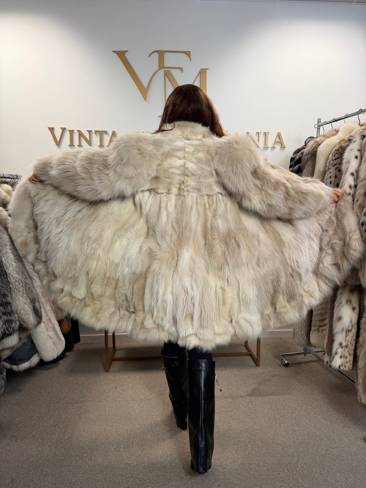 White Fox Fur Coat, Fluffy Swinger, Light