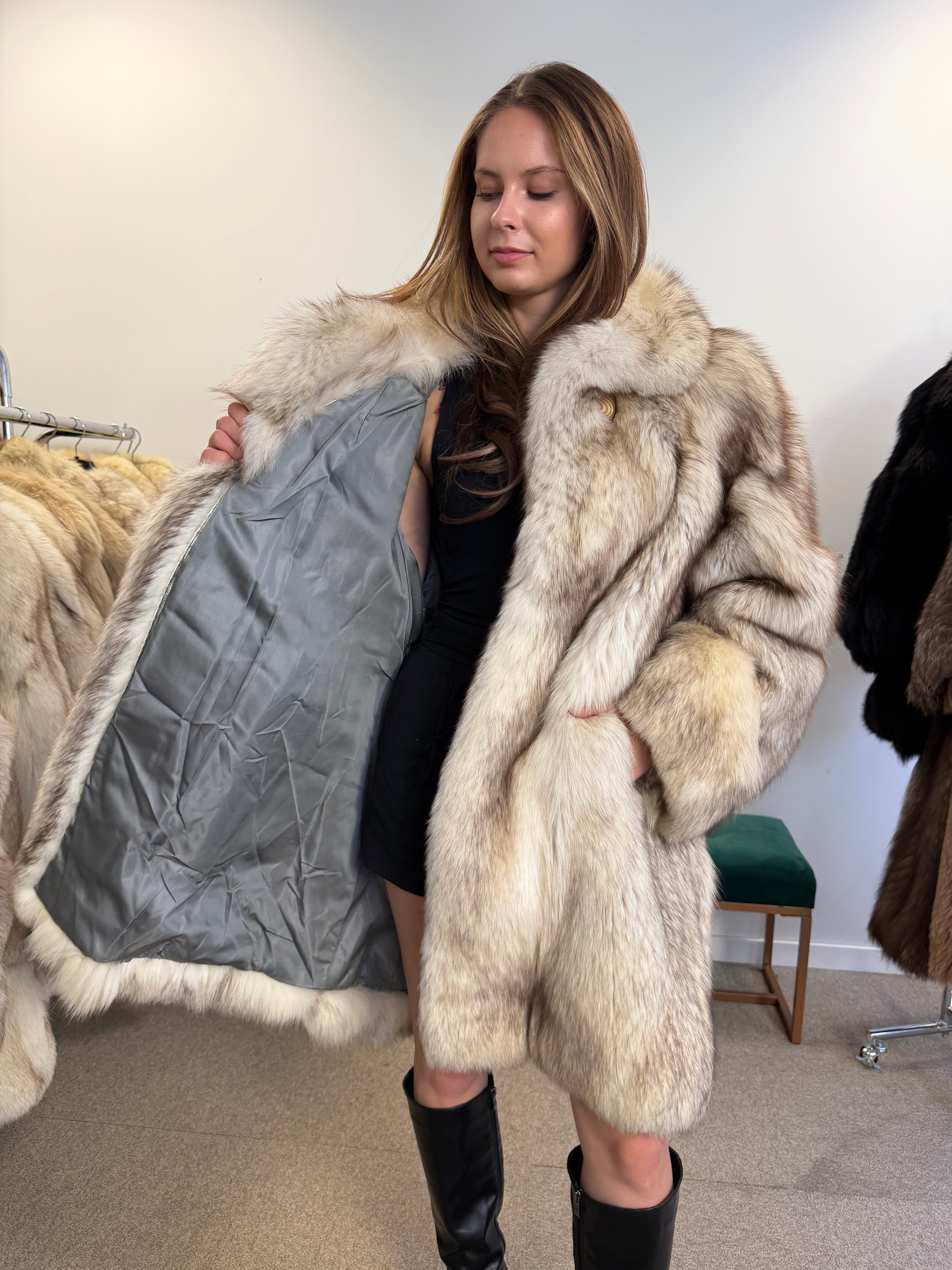 Fox Fur Coat, White Nordic, Oversized 3XL