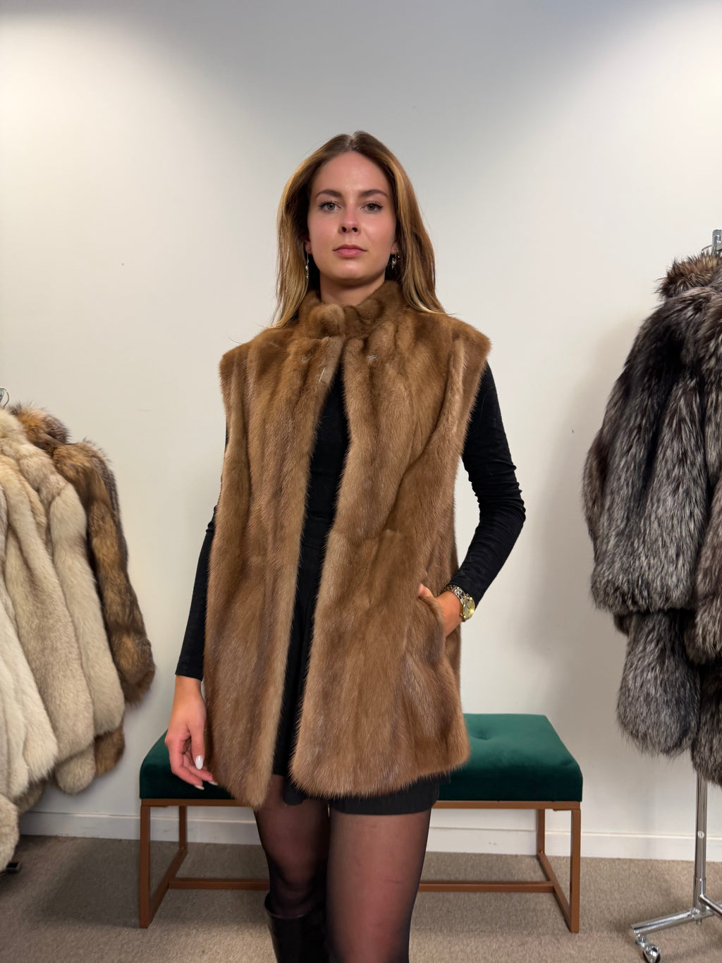 Mink Fur Vest, Pastel, Size M