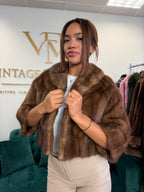 Short Pastel Light Brown Mink Fur Jacket, M/L