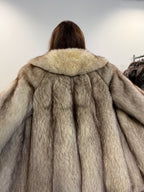 White Blue Fox Fur Coat, Size M