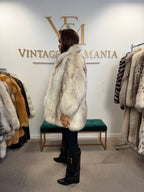White Blue Fox Fur Coat, Soft, Small