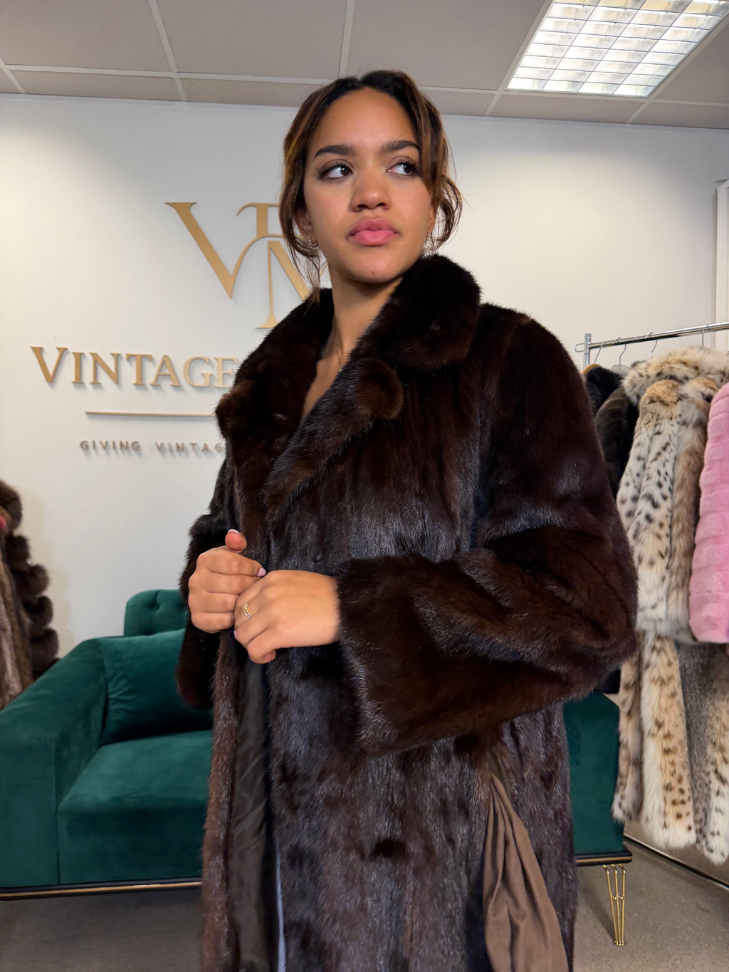 Brown Mink Fur Coat, M/L, Full Length