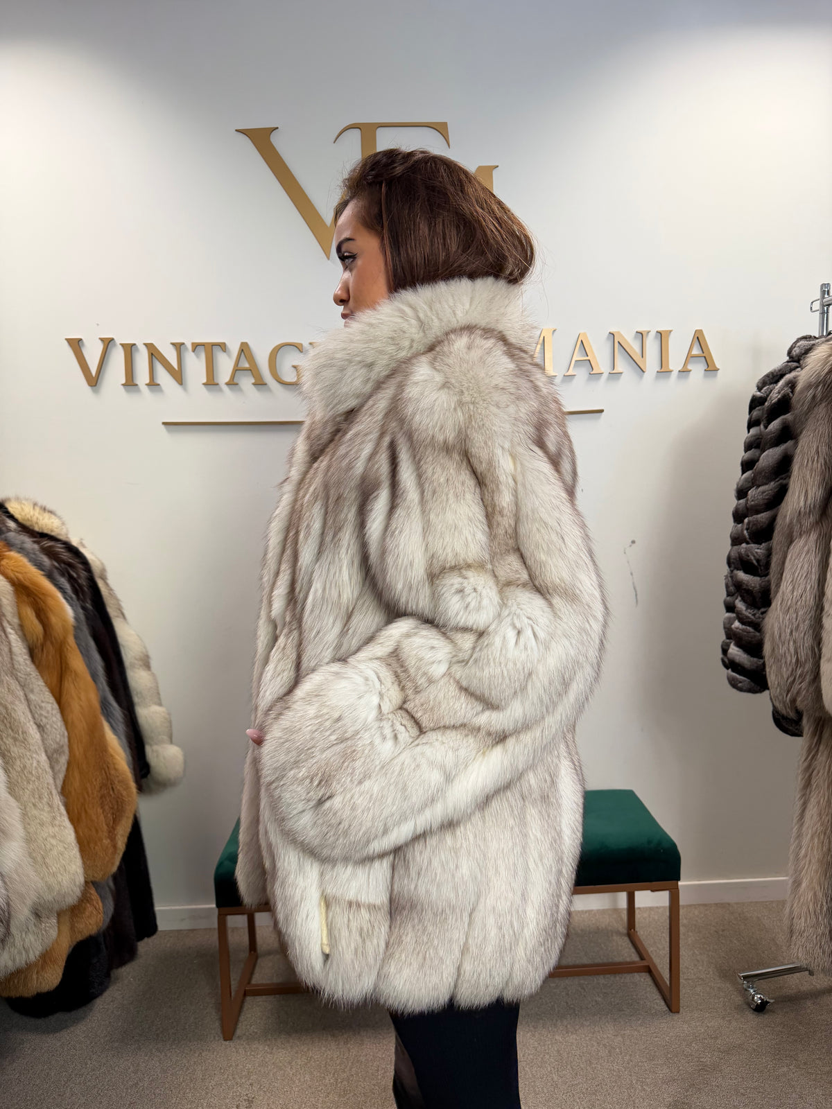 White Blue Fox Fur Jacket, Short and Soft, Medium