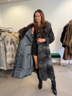 Grey Astrakhan Fur Coat, Silver Fox Collar, Medium, Special Style