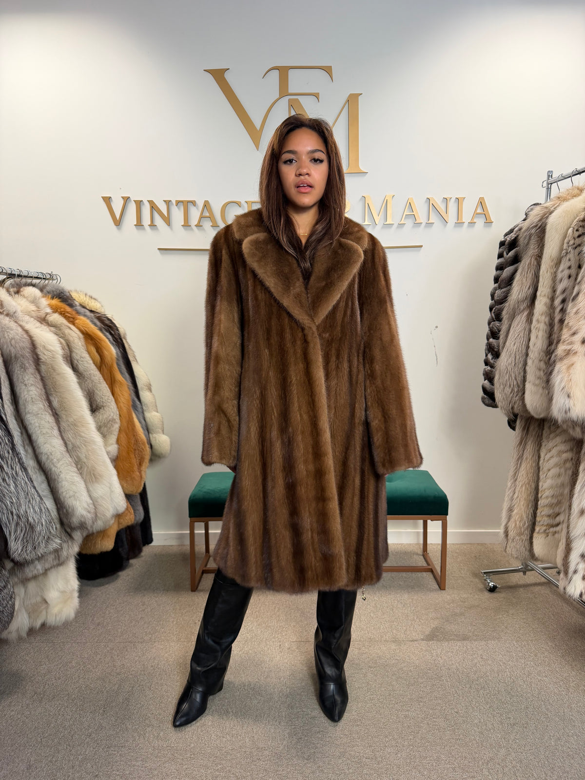 Pastel Brown Mink Fur Coat, Oversized, Fits up to 5XL, Rare