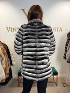 Chinchilla Fur Jacket, Grey, Medium, New Handmade