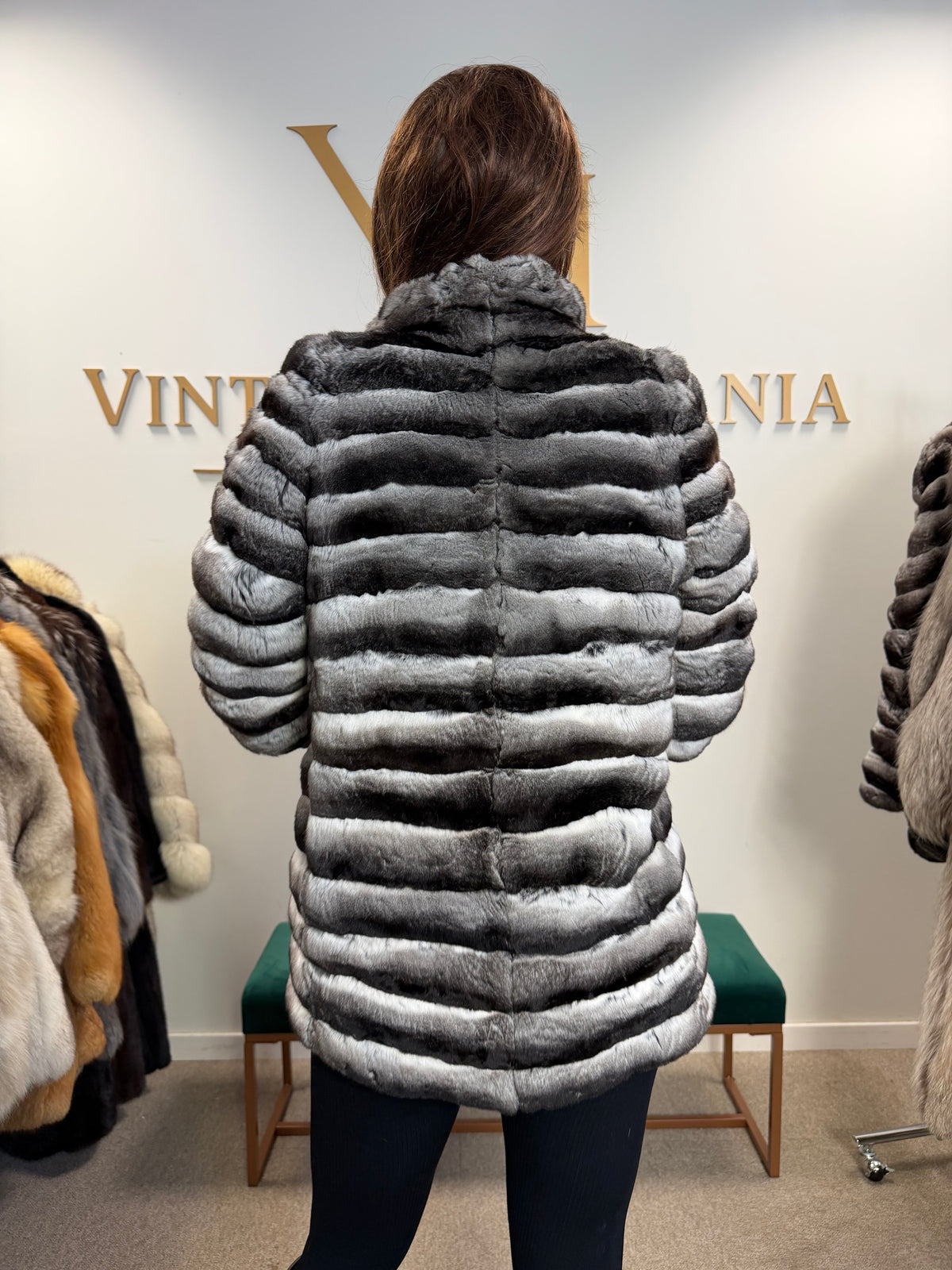 Chinchilla Fur Jacket, Grey, Medium, New Handmade