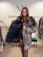 Silver Fox Fur Coat, Medium, Trimmed, Luxury