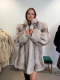 Blue Fox Fur Coat, Bright White, Size M
