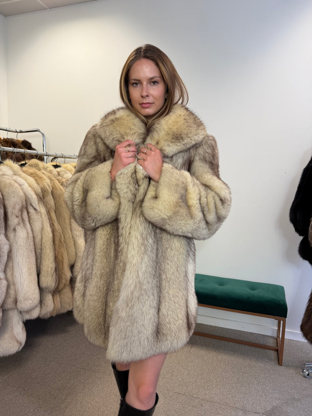 Fox Fur Coat, White Nordic, Size M