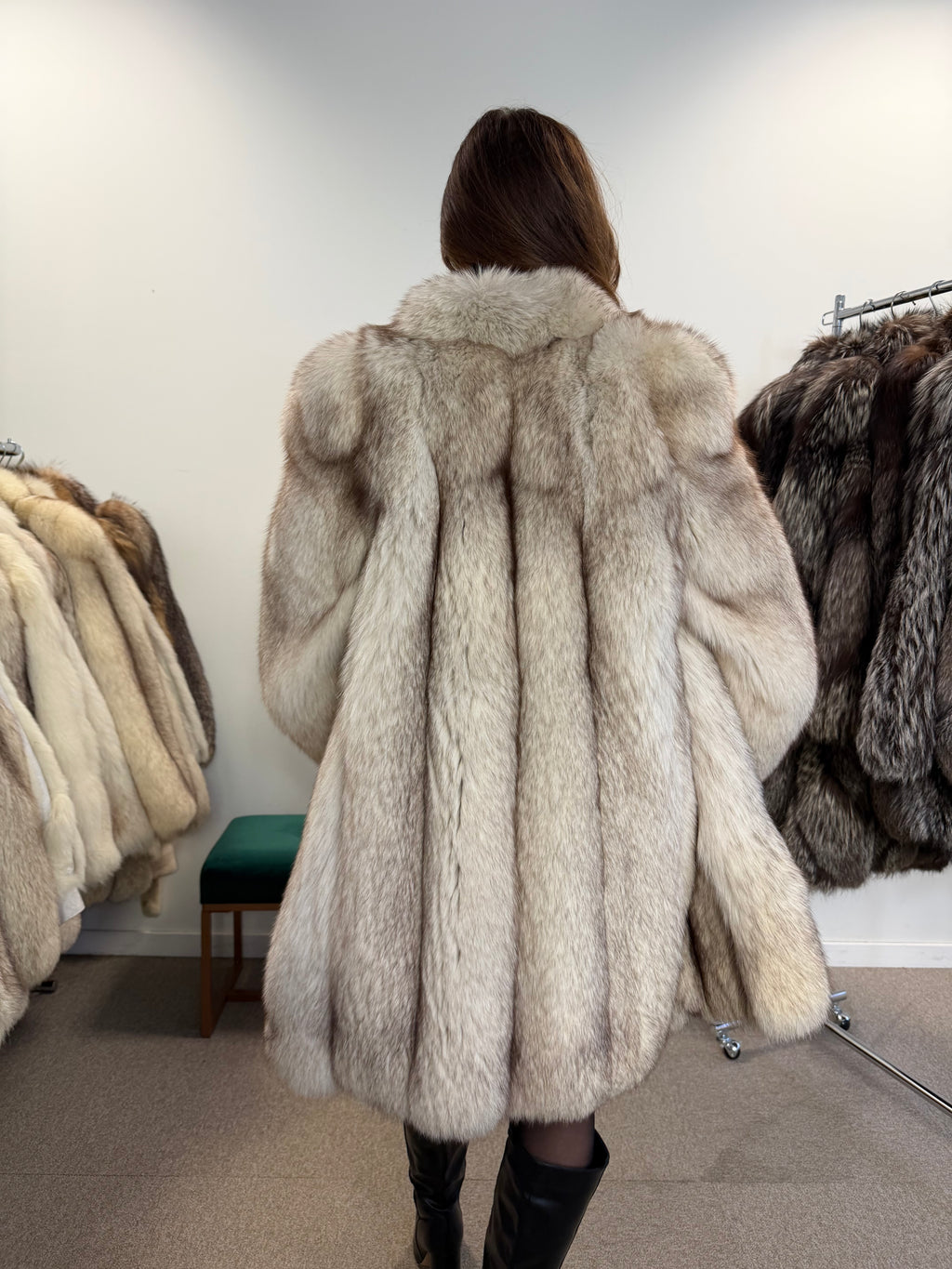 White Nordic Fox Fur Coat, Size XL