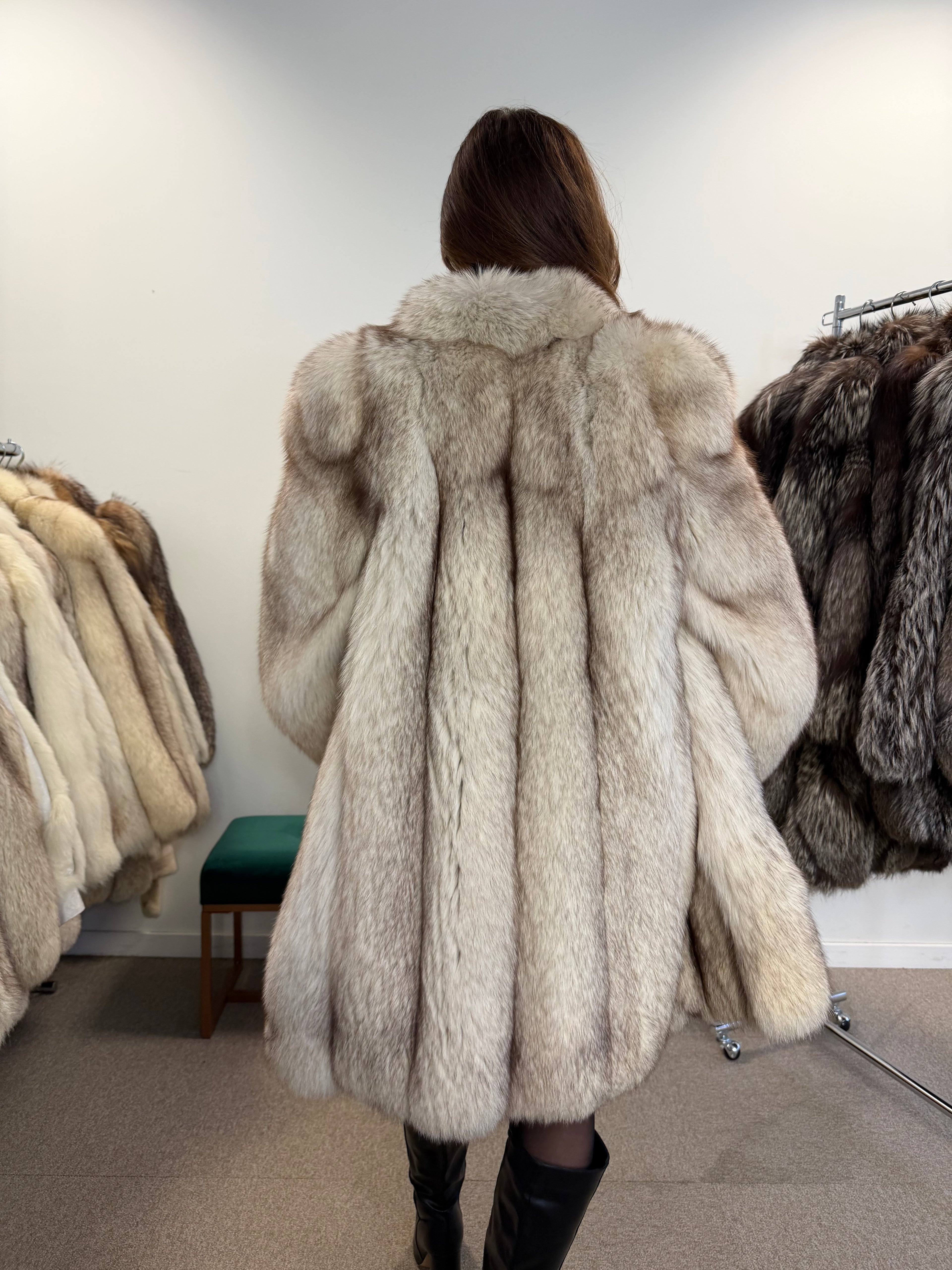 White Nordic Fox Fur Coat, Size XL
