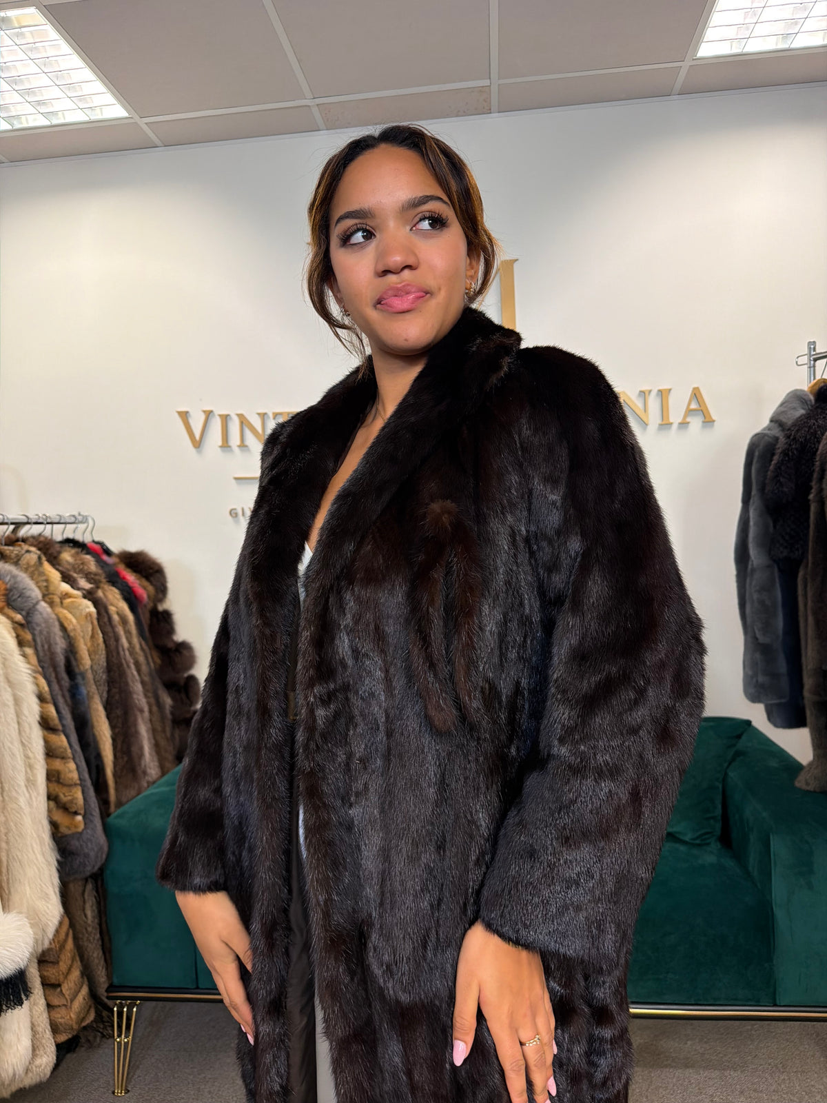 Dark Brown SAGA Mink Fur Coat, Medium