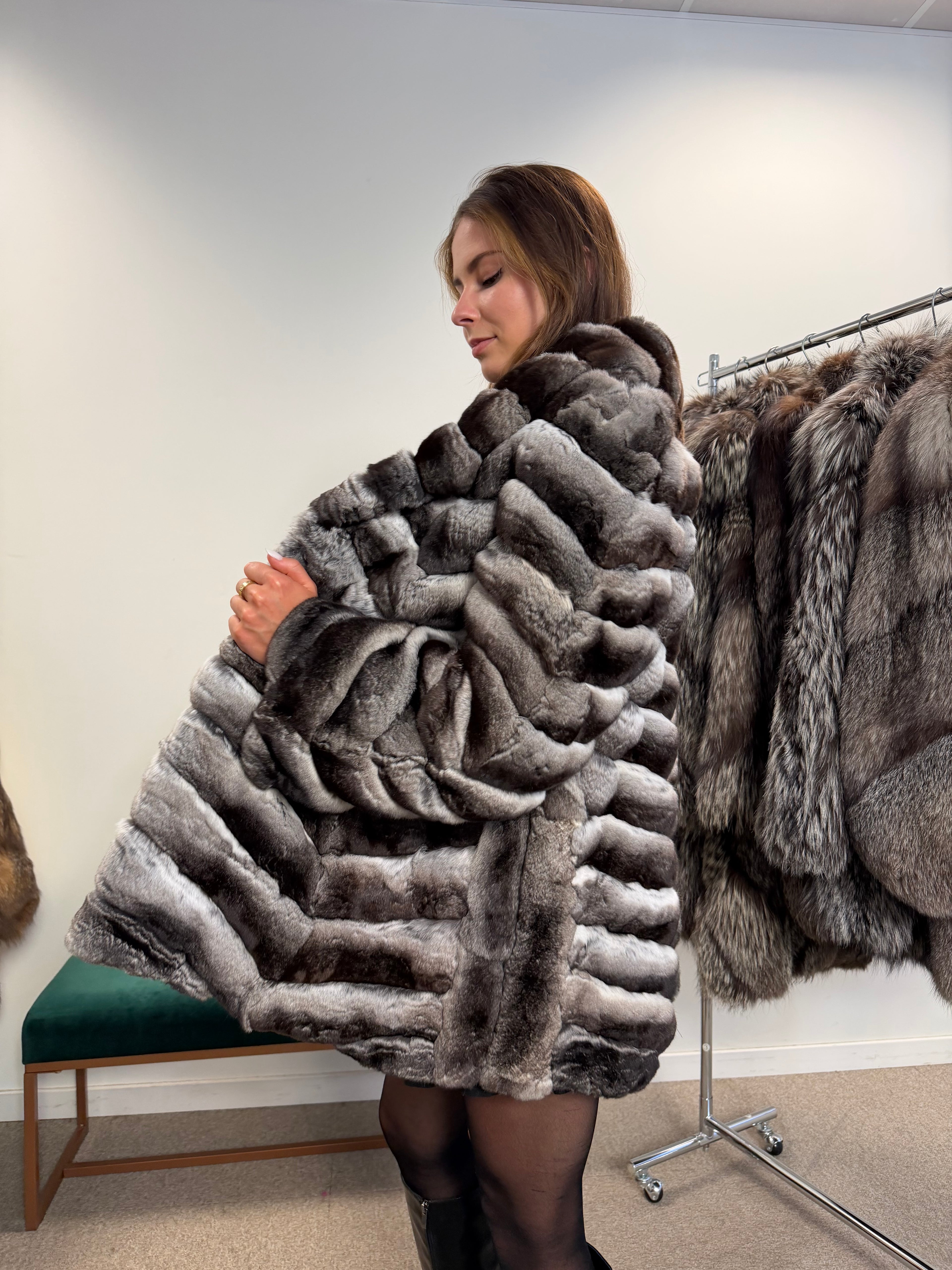 Chinchilla Fur Coat — Large Size, Real Chinchilla Fur