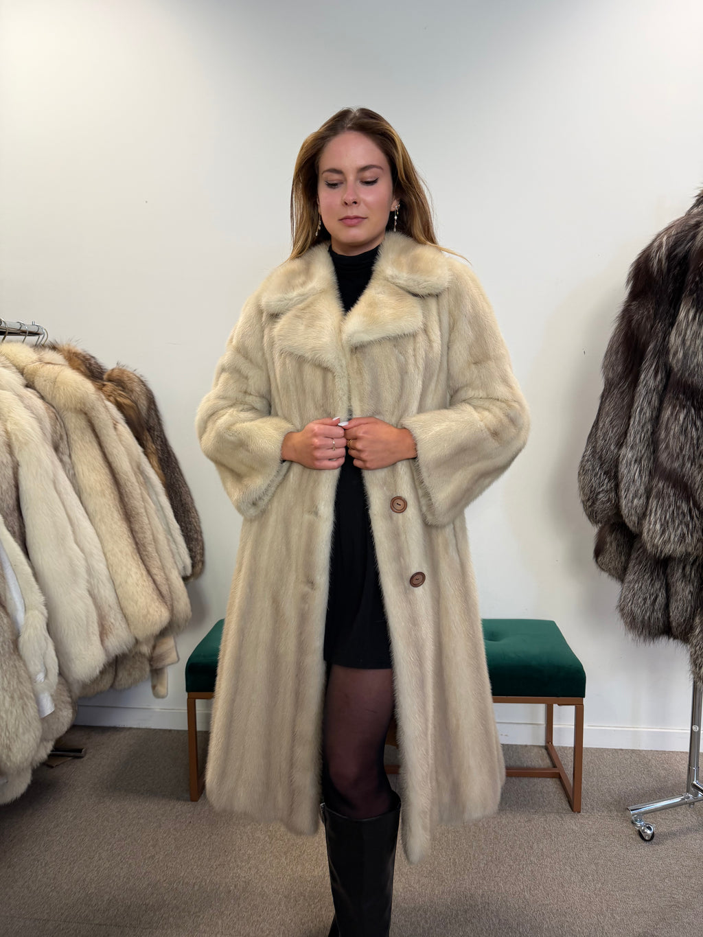 White Mink Real Fur Coat, Size M, Rare Find