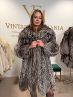 Silver Fox Fur Coat, Large, SAGA, Swinger, Trimmed