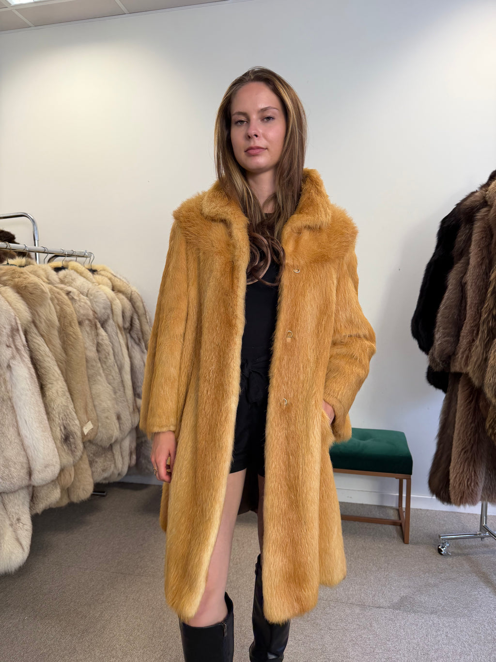 Golden Beaver Fur Coat, Small