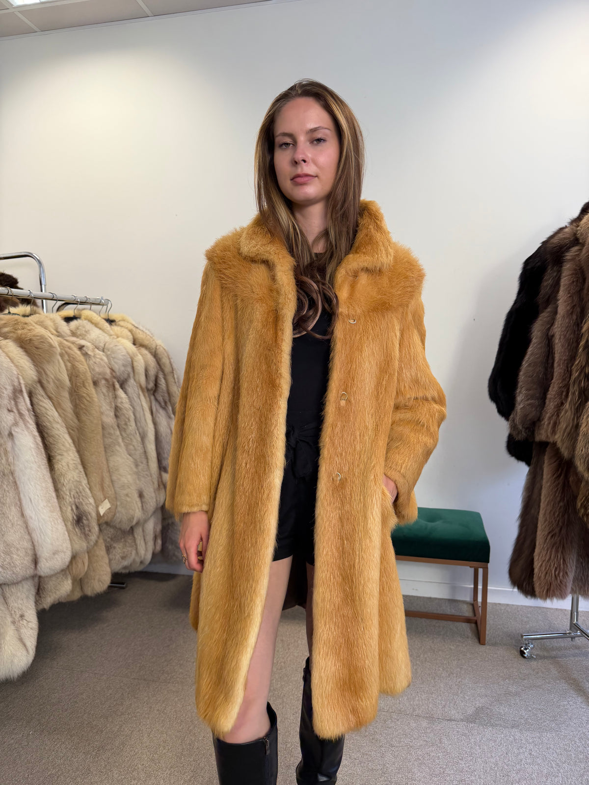 Golden Beaver Fur Coat, Small
