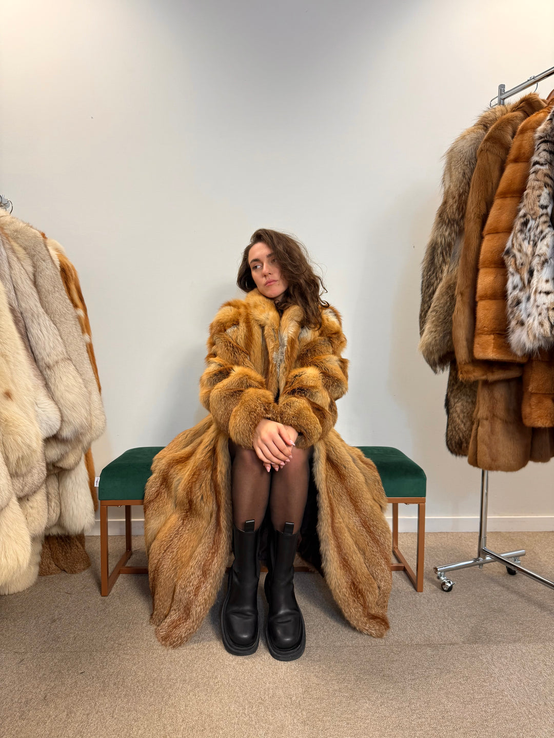 Vintage Real Red Fox Fur Coat for Women, XXL Size – Natural Red Shade,