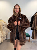 Brown Faux Mink Fur Jacket, Butterfly Style, Fits Large