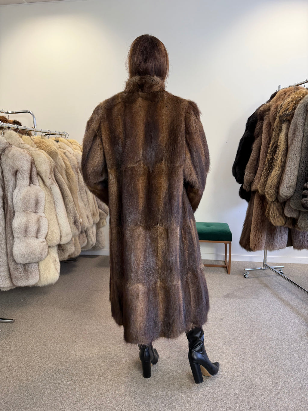 Brown Beaver Fur Coat, Full Length, XL Fits M to L