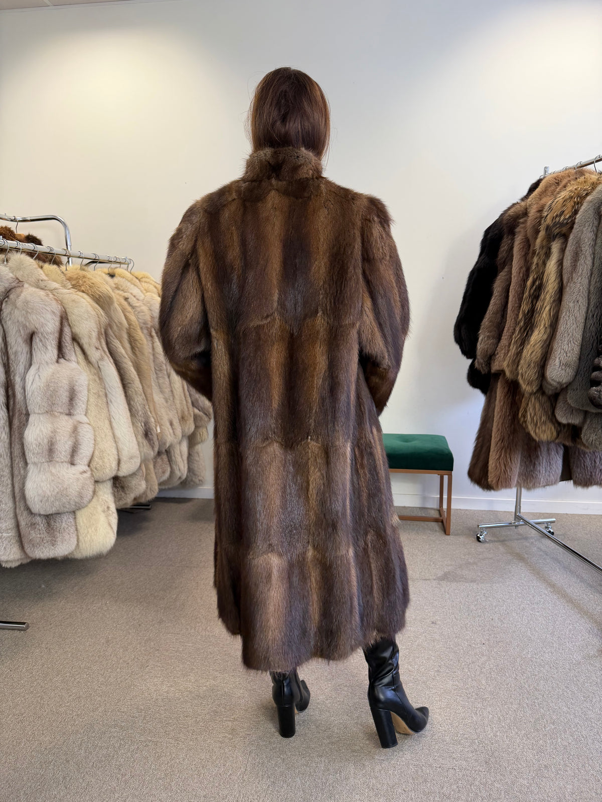 Brown Beaver Fur Coat, Full Length, XL Fits M to L