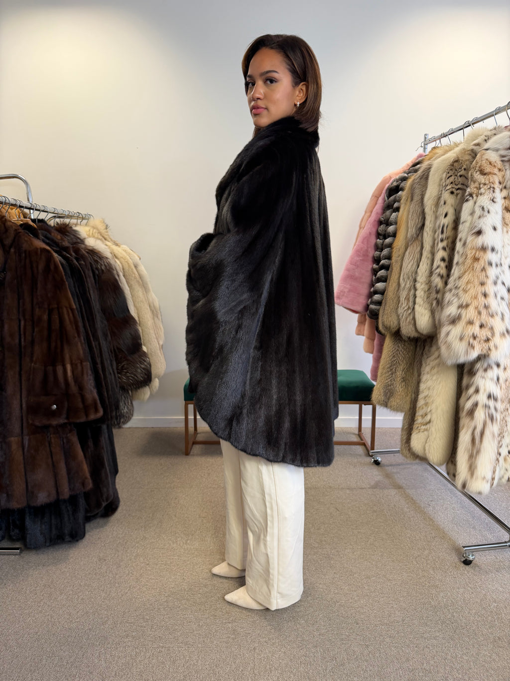 Mink Fur Cape, Black Butterfly, One Size