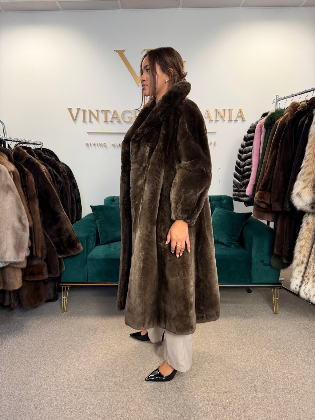 Sheared Beaver Fur Coat, Medium, Full Length