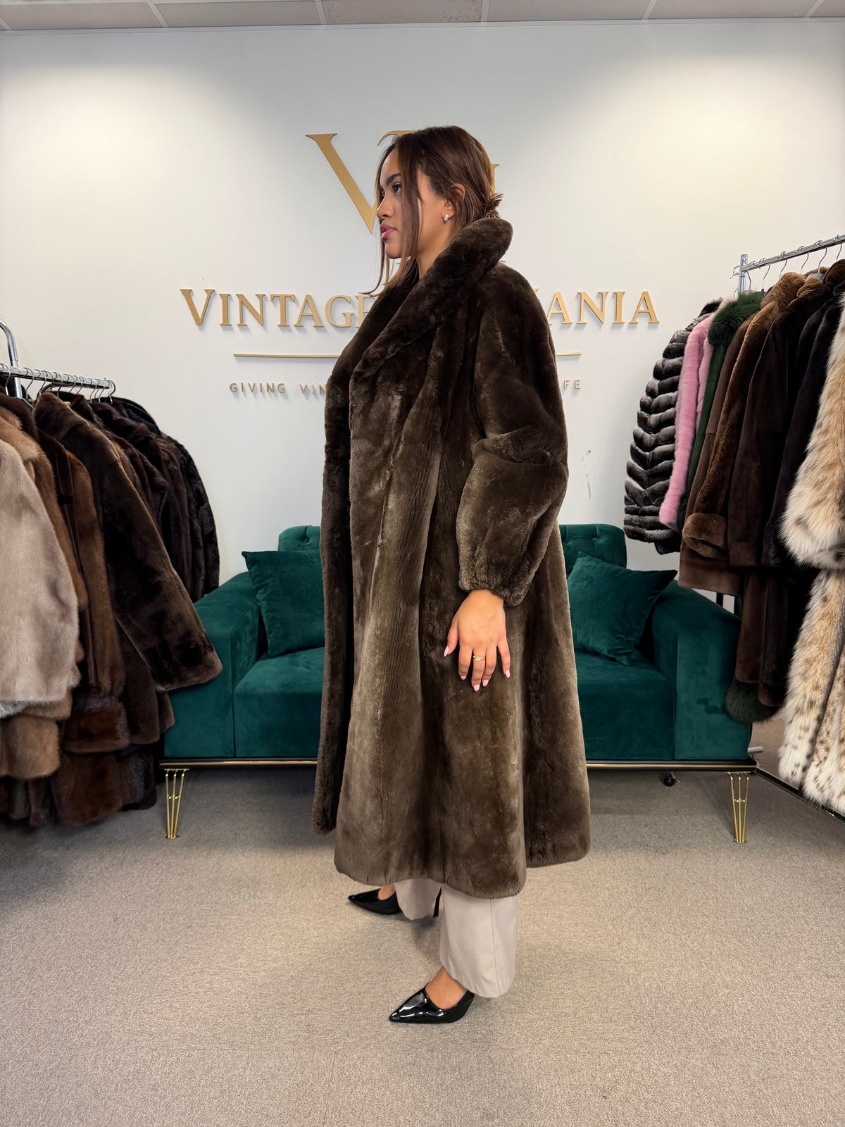 Sheared Beaver Fur Coat, Medium, Full Length