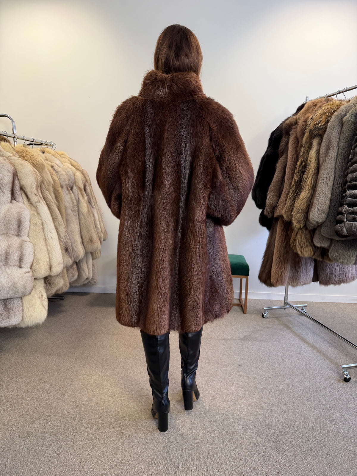 Brown Beaver Fur Coat, XL, Soft and Warm