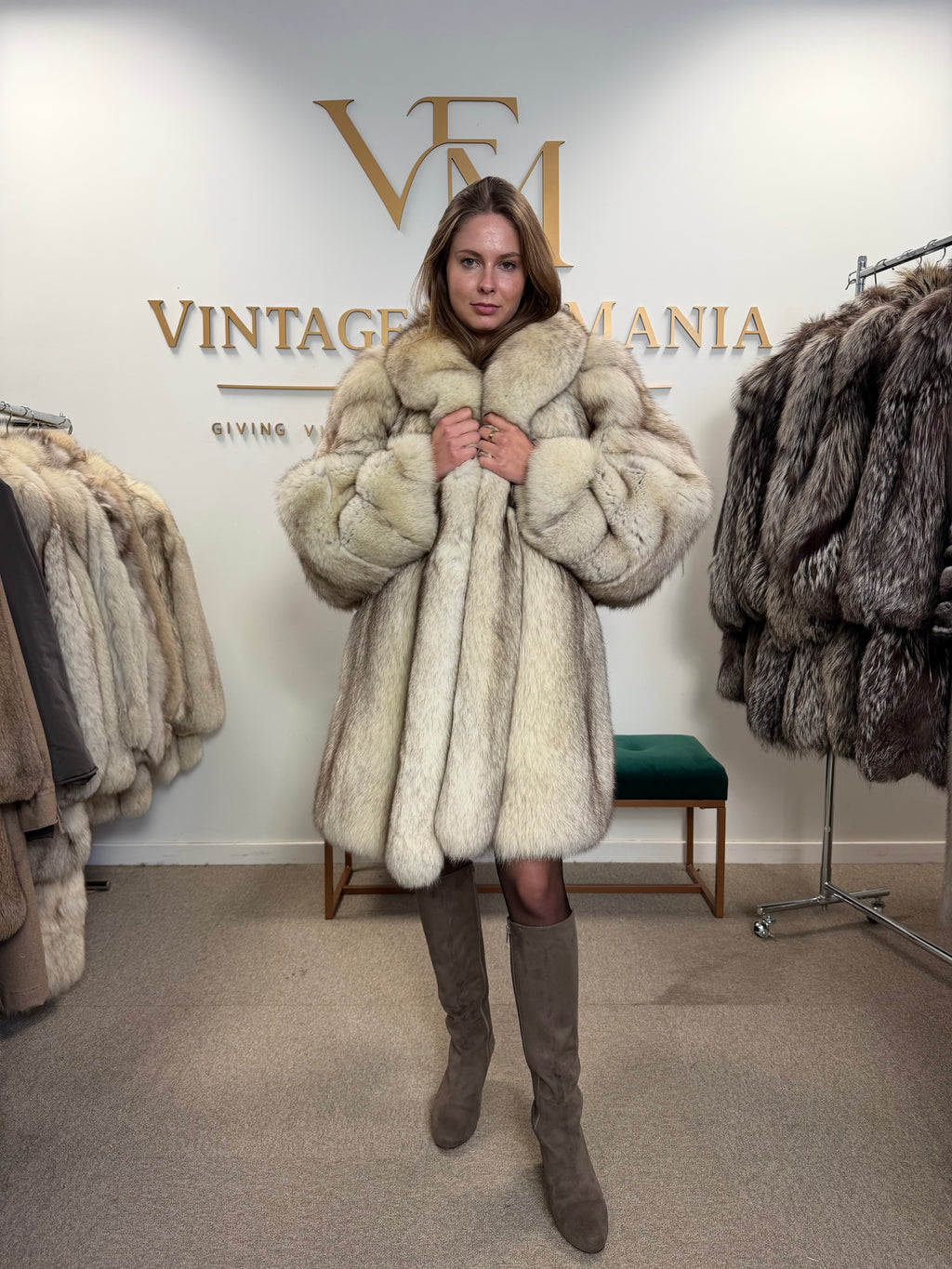 White Fox Fur Coat, 4XL, Swinger, Luxury