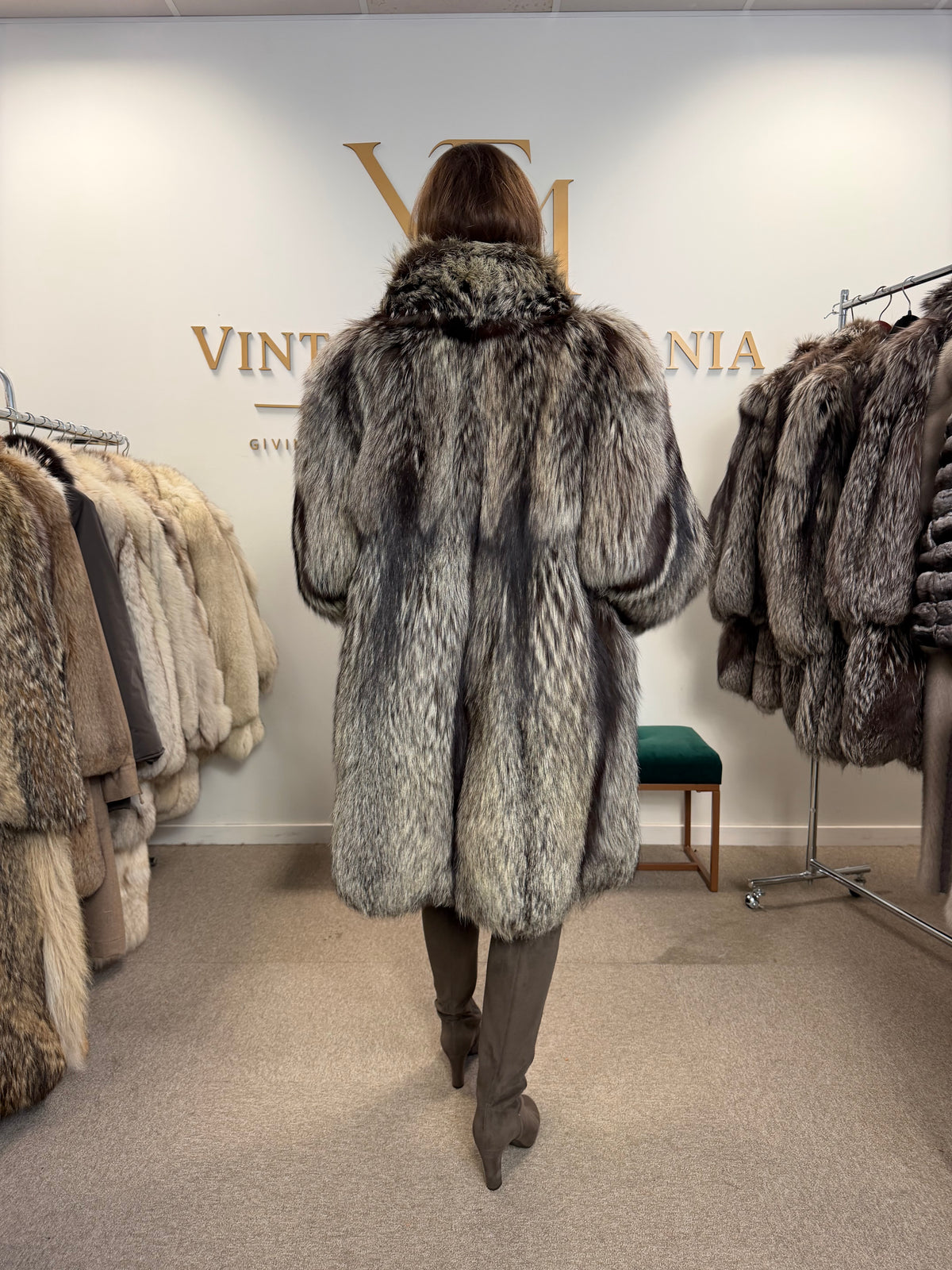 Silver Fox Fur Coat, XL, Super Fluffy
