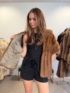 Mink Fur Stole, Pastel Brown, 145 cm