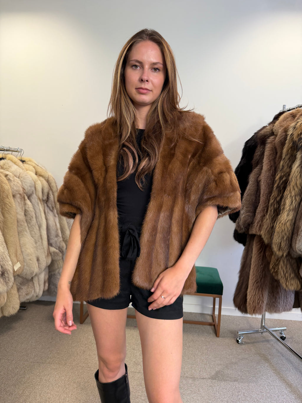 Mink Fur Stole, Pastel Brown, 145 cm