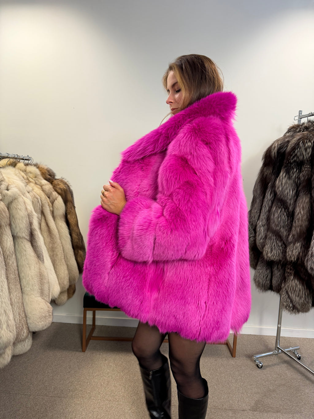 Pink dyed arctic fox fur coat - Small size