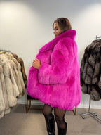 Pink Arctic Fox Fur Coat, Size S