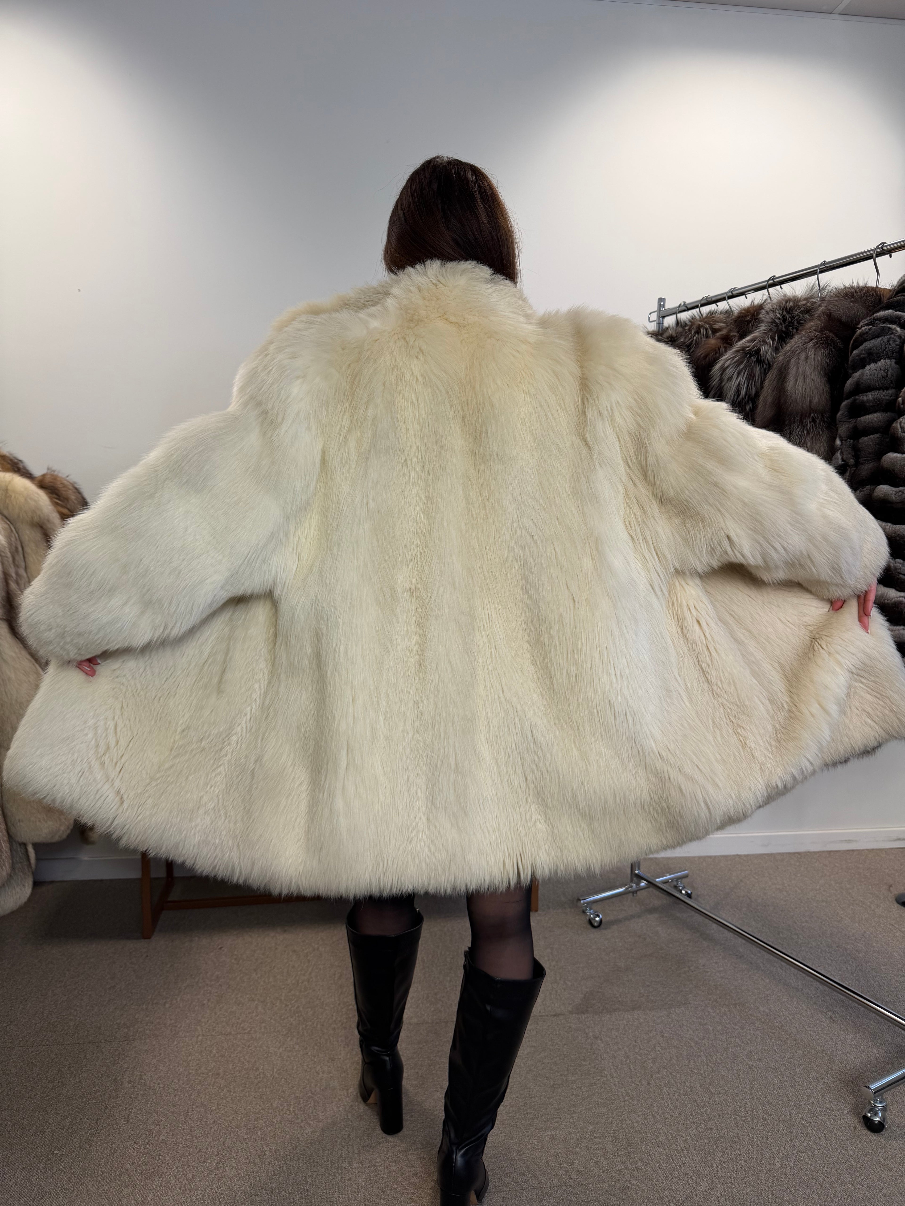 White Arctic Fox Real Fur Coat, Size XL