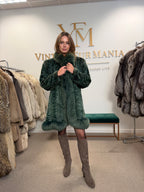Green Dyed Mink Fur Coat with Fox Collar, XL