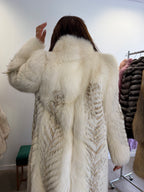 Fox Fur Coat, White with Finn Raccoon, Size M