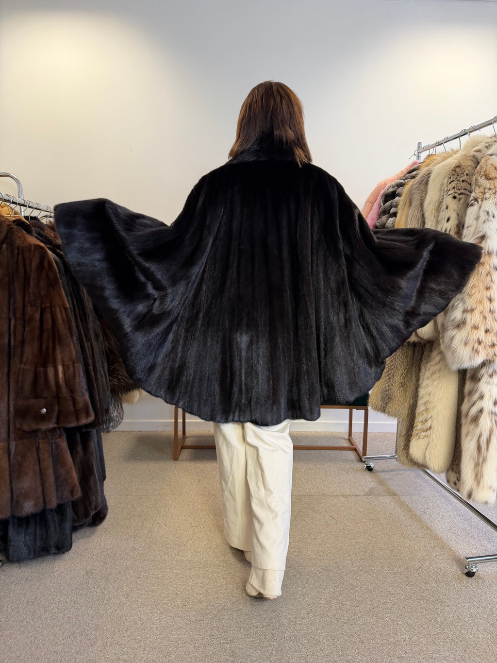 Mink Fur Cape, Black Butterfly, One Size