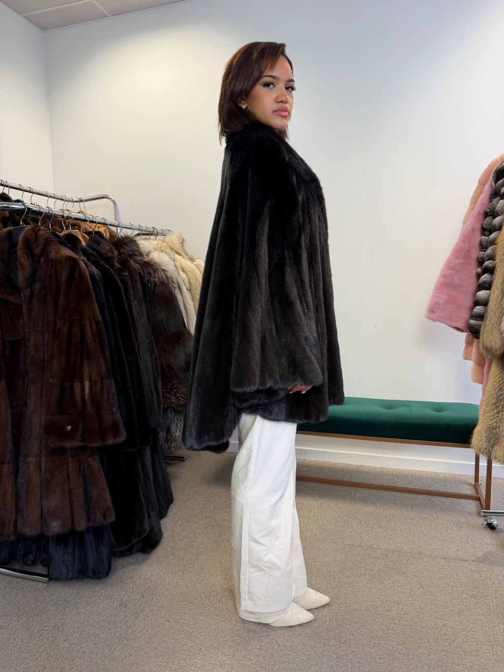 Mink Fur Cape, Black Butterfly, One Size