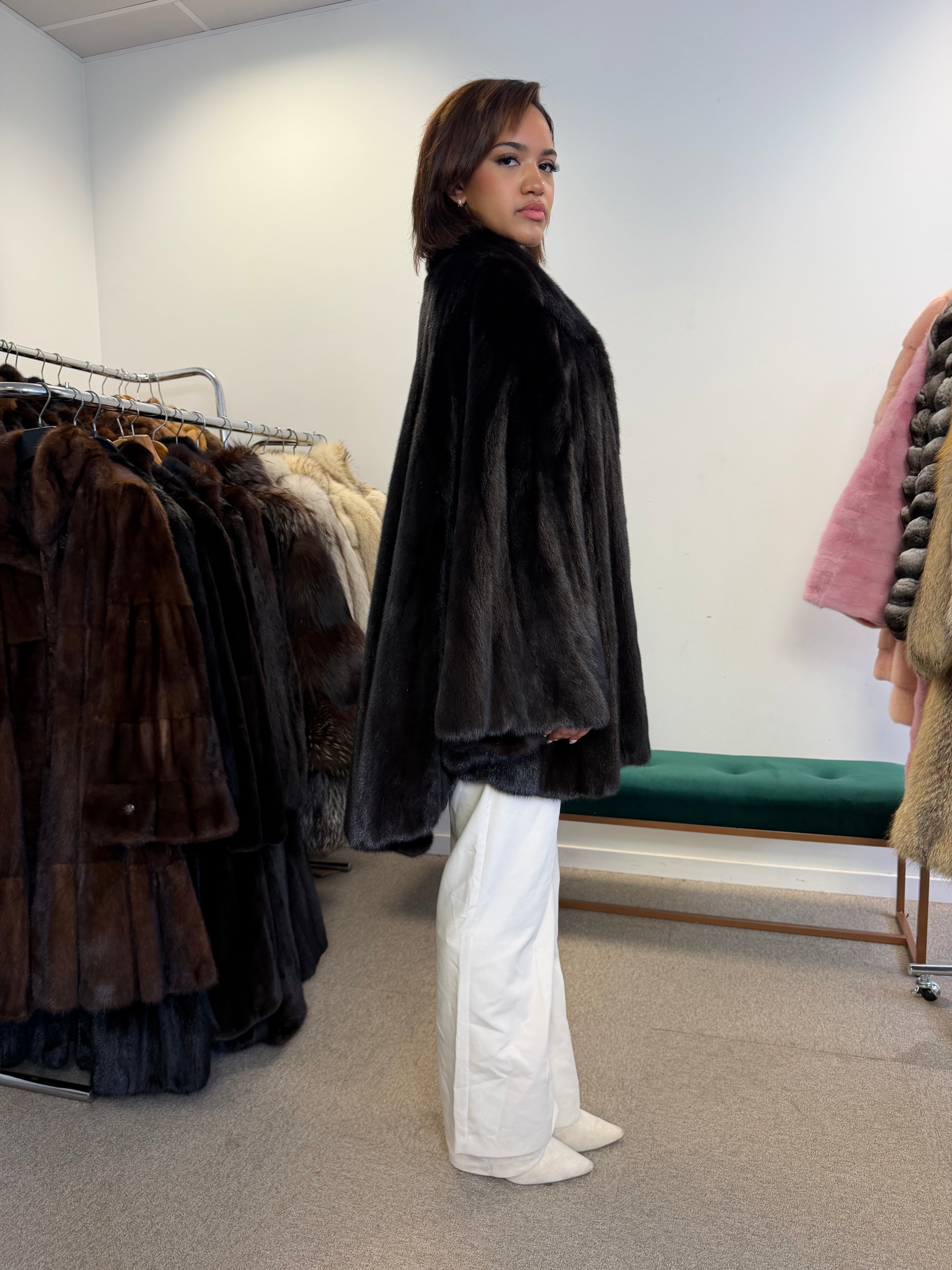 Mink Fur Cape, Black Butterfly, One Size