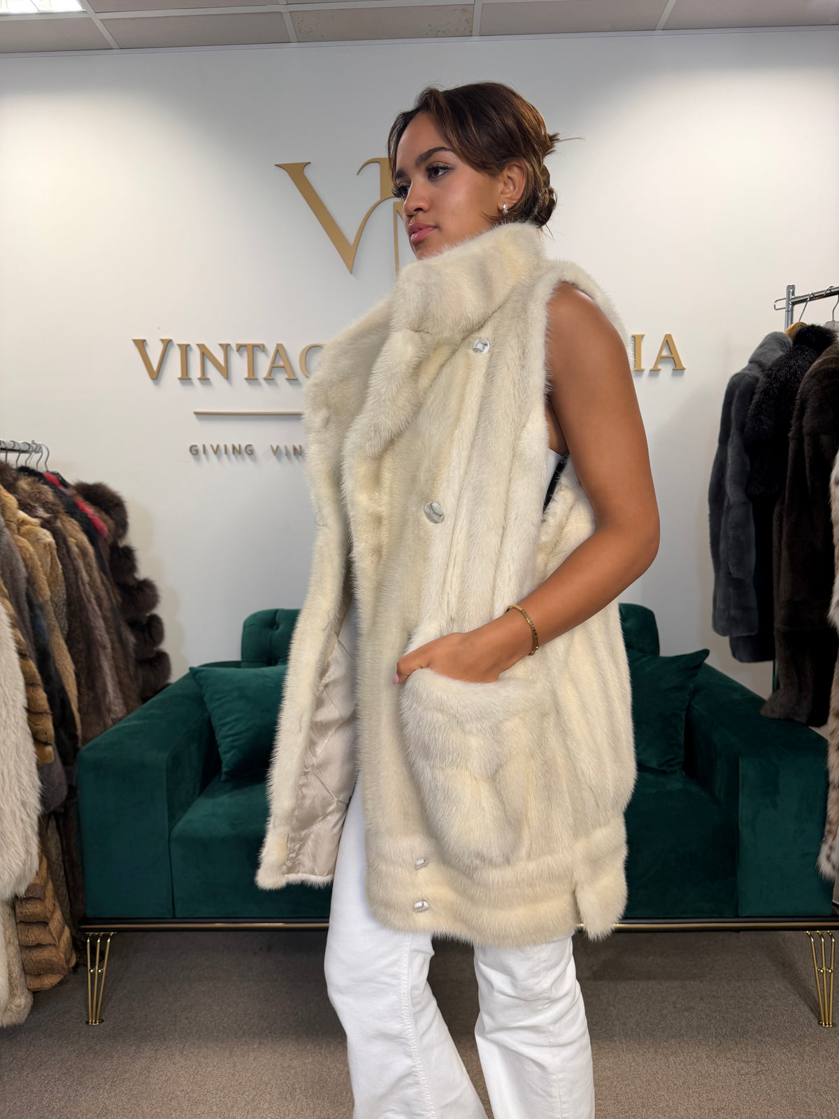 White Mink Fur Vest, Large
