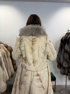 Mink Fur Coat, Sheared White, Fox Collar, Size M