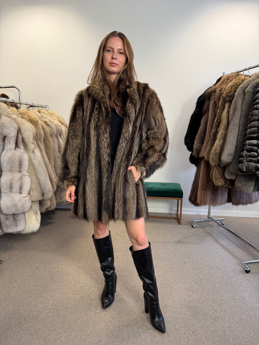 Raccoon Fur Coat, Size L