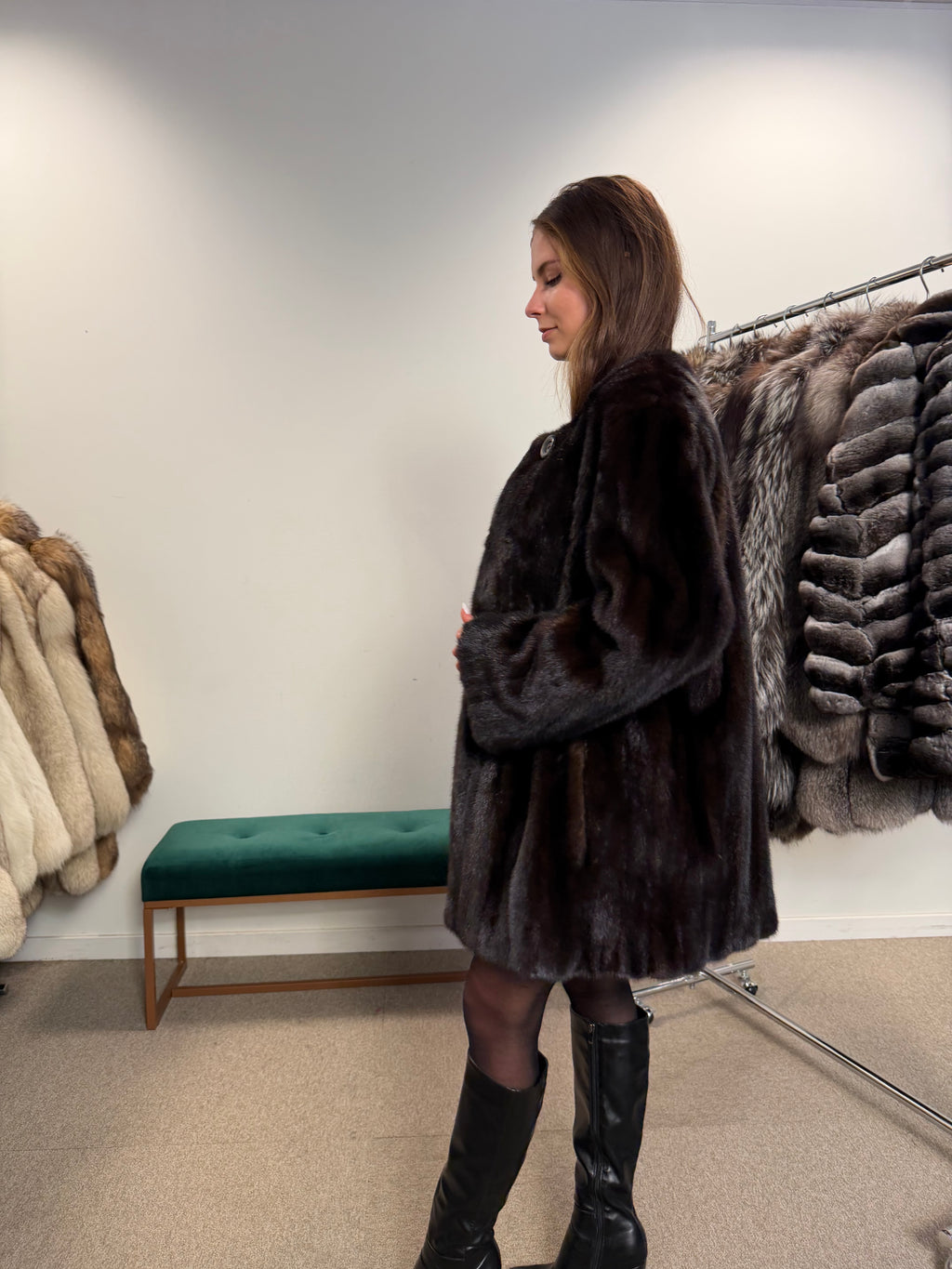 Mink Real Fur Jacket, Neckless Style, New