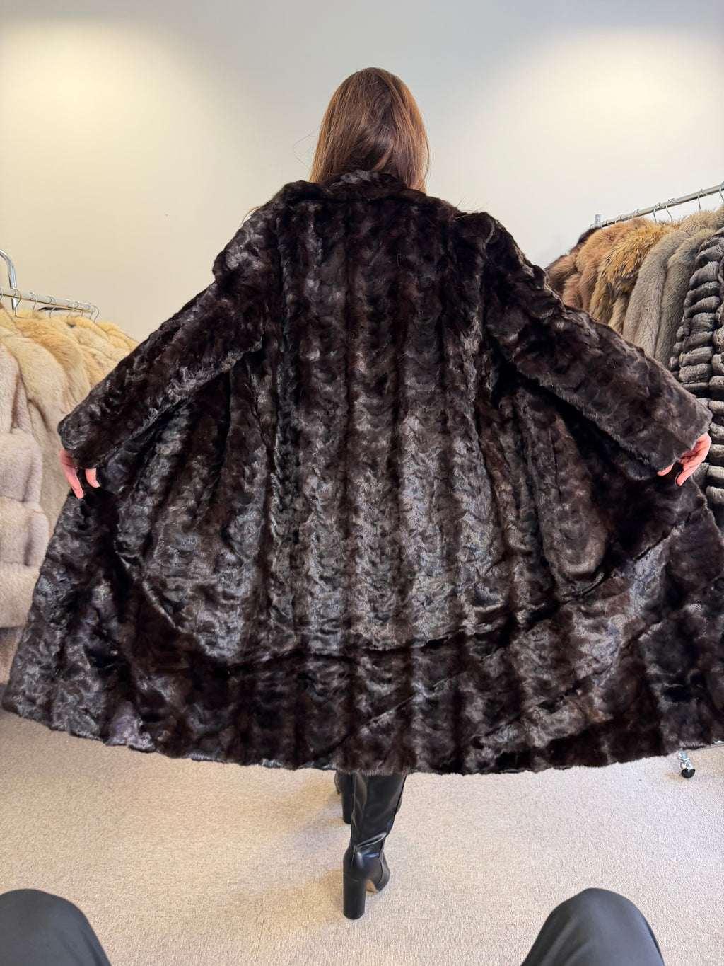 Brown Mink Fur Coat, Pieced, Full Length, Medium